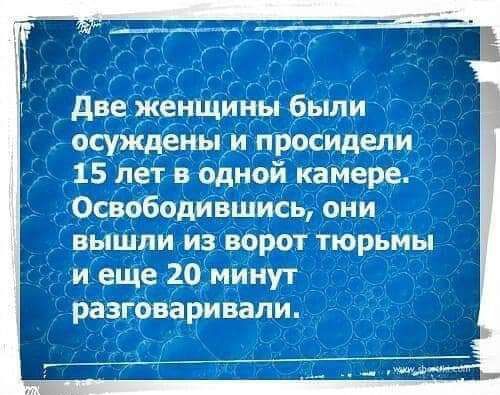 две женЩины были осуждены и просидели 15 Нет в одной камере Освободившись они вышли из ворот тюрьмы и еще 20 минут разговаривали