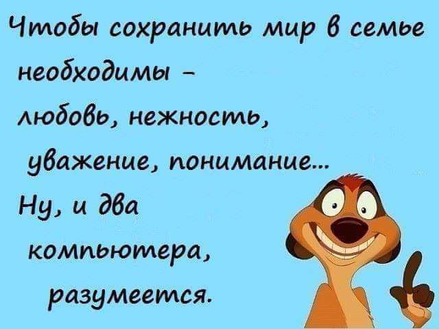 Чтобы сохранить мир 6 семье необходимы любовь нежность уважение понимание Ну и аби компьютера разумеется