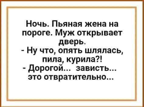 Ночь Пьяная жена на пороге Муж открывает дверь Ну что опять шлялась пила курила Дорогои зависть это отвратительно