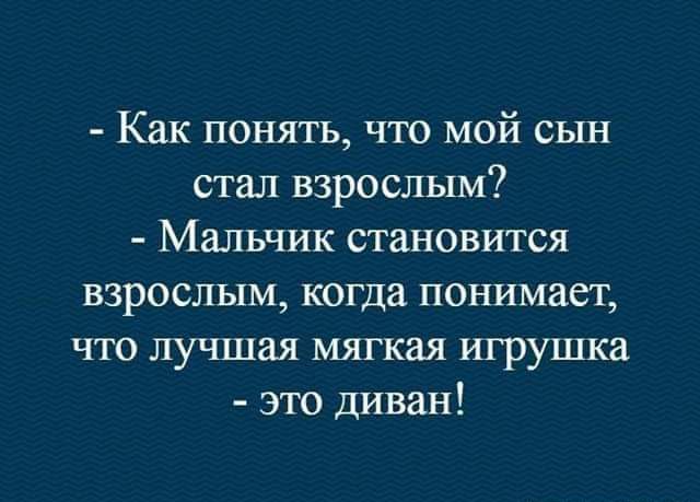 Как понять что мой сын стаи взрослым Мальчик становится взрослым когда понимает что лучшая мягкая игрушка это диван