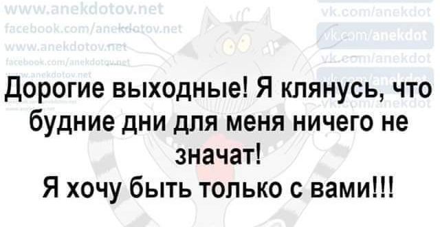 Дорогие выходные Я клянусь что будние дни для меня ничего не значат Я хочу быть только с вами