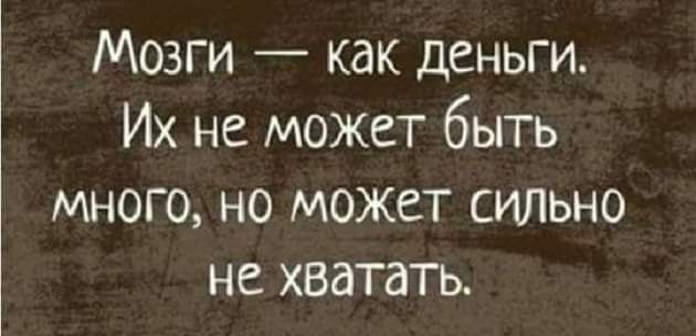 Мозги как деньги Их не может быть много но может сильно не хватать