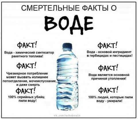 СМЕРТЕЛЬНЫЕ ФАКТЫ О БОДЕ ФАКТ ФАКТ Вода химический мши Еш вс юи шшит ФАКТ Чрезмерное потребление может вызвать излишнее потостделение моченспускание 3 ФАкт д Водаявлятся основной причиной утопления пн река ь ФАКТ ФАКТ 1 соривных б 966 лй ооы паоы рт оу умнралы