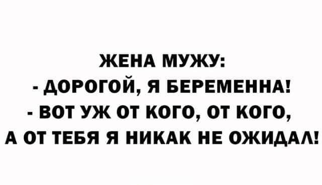 ЖЕНА МУЖУ ДОРОГОЙ Я БЕРЕМЕННА ВОТ УЖ ОТ КОГО ОТ КОГО А ОТТЕБЯ Я НИКАК НЕ ОЖИДАЛ