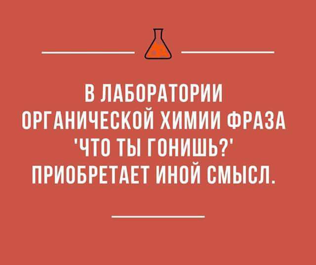 а В ЛАБОРАТОРИИ ОРГАНИЧЕСКОЙ ХИМИИ ФРАЗА ЧТО ТЫ ГОНИШЬ ПРИОБРЕТАЕТ ИНОЙ СМЫСЛ