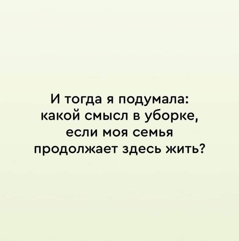 И тогда я подумала какой смысл в уборке если моя семья продолжает здесь жить