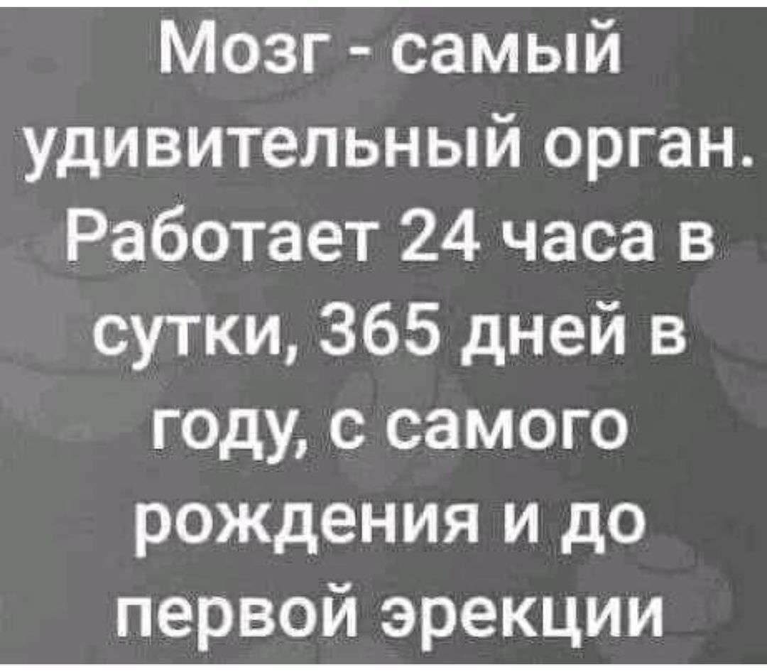 Мозг самый удивительный орган Работает 24 часа в сутки 365 дней в году с самого рождения и до первой эрекции