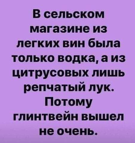 В сельском магазине из легких вин была только водкаа из цитрусовых лишь репчатый лук Потому глинтвейн вышел не очень