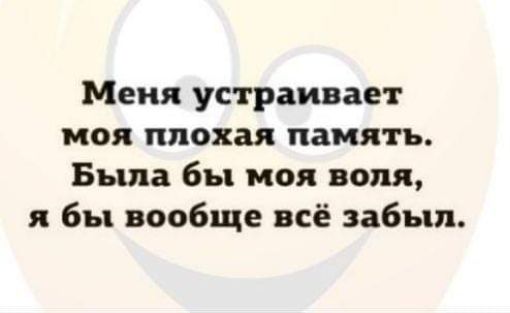 Меня устраивает моя плохая память Была бы моя воля я бы вообще всё забыл