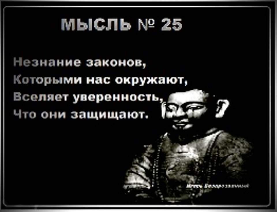 мЫыСлЬ 25 Незнание законов Которыми нас окружают Вселяет у ереииось Что они защищают й