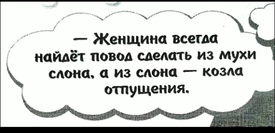 оаоаОЙ й а Женщина всегла найдёт повод слелать из мухи слона из слона козла отпущения