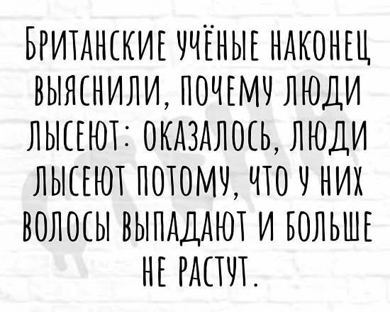 БРИТАНСКИЕ УЧЁНЫЕ НАКОНЕЦ ВЫЯСНИЛИ ПОЧЕМУ ЛЮДИ ЛЫСЕЮТ ОКАЗАЛОСЬ ЛЮДИ ЛЫСЕЮТ ПОТОМУ ЧТО У ИХ ВОЛОСЫ ВЫПАДАЮТ И БОЛЬШЕ НЕ РОУ