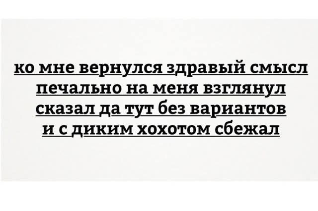 ко мне вернулся здравый смысл печально на меня взглянул сказал да тут без вариантов и сдиким хохотом сбежал