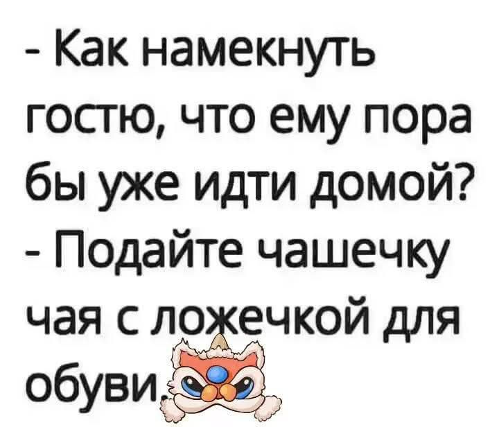 Как намекнуть гостю что ему пора бы уже идти домой Подайте чашечку чая с ложечкой для обуви