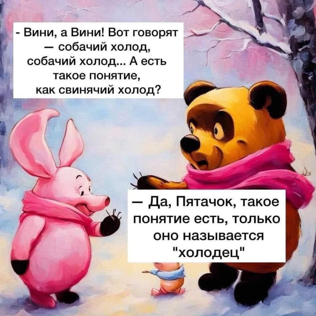 Ъ Вини а Вини Вот говорят _ собачий холод ё собачий холод А есть такое понятие как свинячий холод 029 а Да Пятачок такое понятие есть только н оно называется холодец