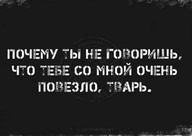 Почему ты не говоришь, что тебе со мной очень повезло, тварь.