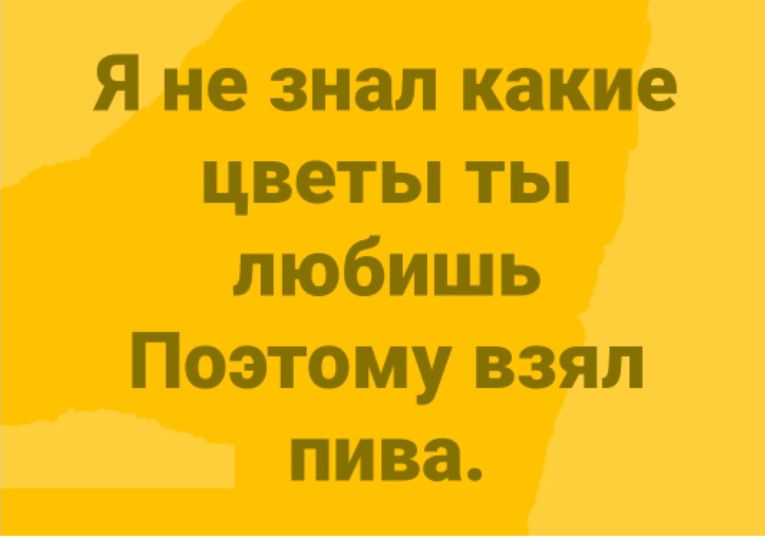 Я не знал какие цветы ты любишь Поэому взял пива.
