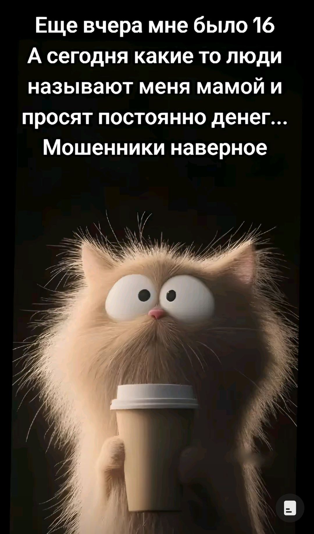 Еще вчера мне было 16
А сегодня какие то люди называю меня мамой и просят постоянно денег...
Мошенники наверное