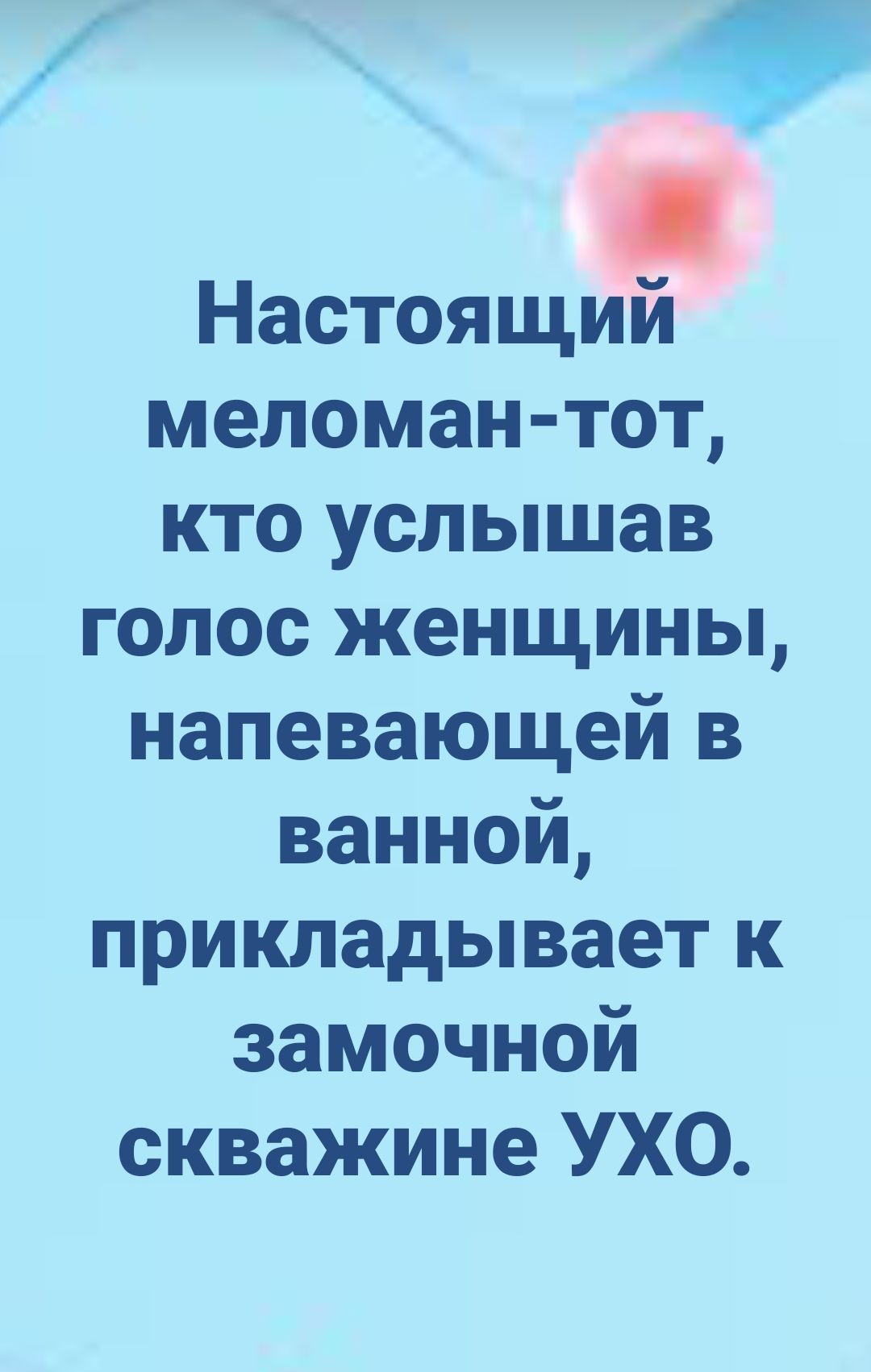 Настоящий меломан-тот, кто услышал голос женщины, напевающей в ванной, прикладывает к замочной скважине УХО.
