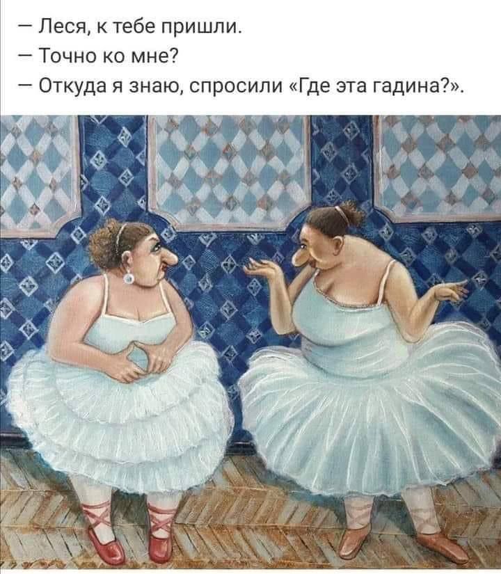 — Лесya, к тебе пришли.
— Точно ко мне?
— Откуда я знаю, спросили «Где эта гадина?»