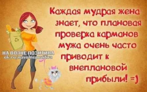 Каждая мудрая жена знает, что плановая проверка карманов мужа очень часто приводит к внеплановой прибыли! =)