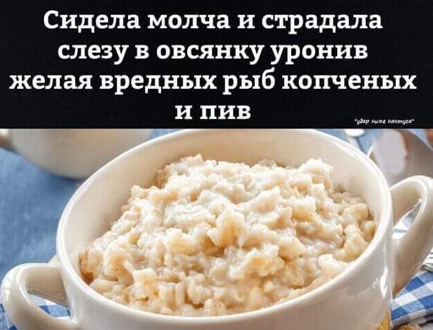 Сидела молча и страдала слезу в овсянку уронив желая вредных рыб копченых и пив