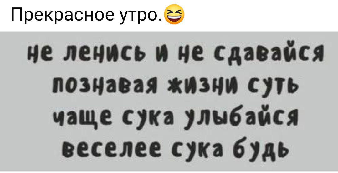 Прекрасное утро. не ленись и не сдавайся познавая жизни суть чаще сука улыбайся веселее сука будь