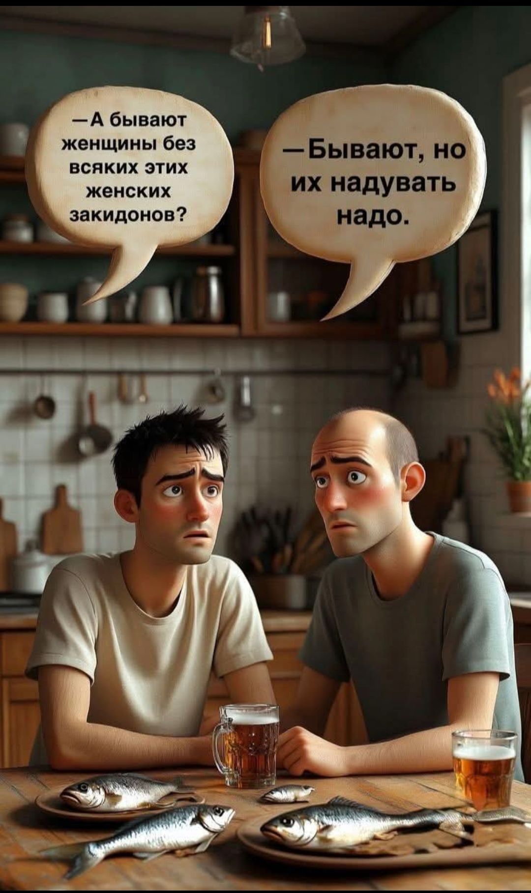 — А бывают женщины без всяких этих женских закидонов?  — Бывают, но их надувать надо.