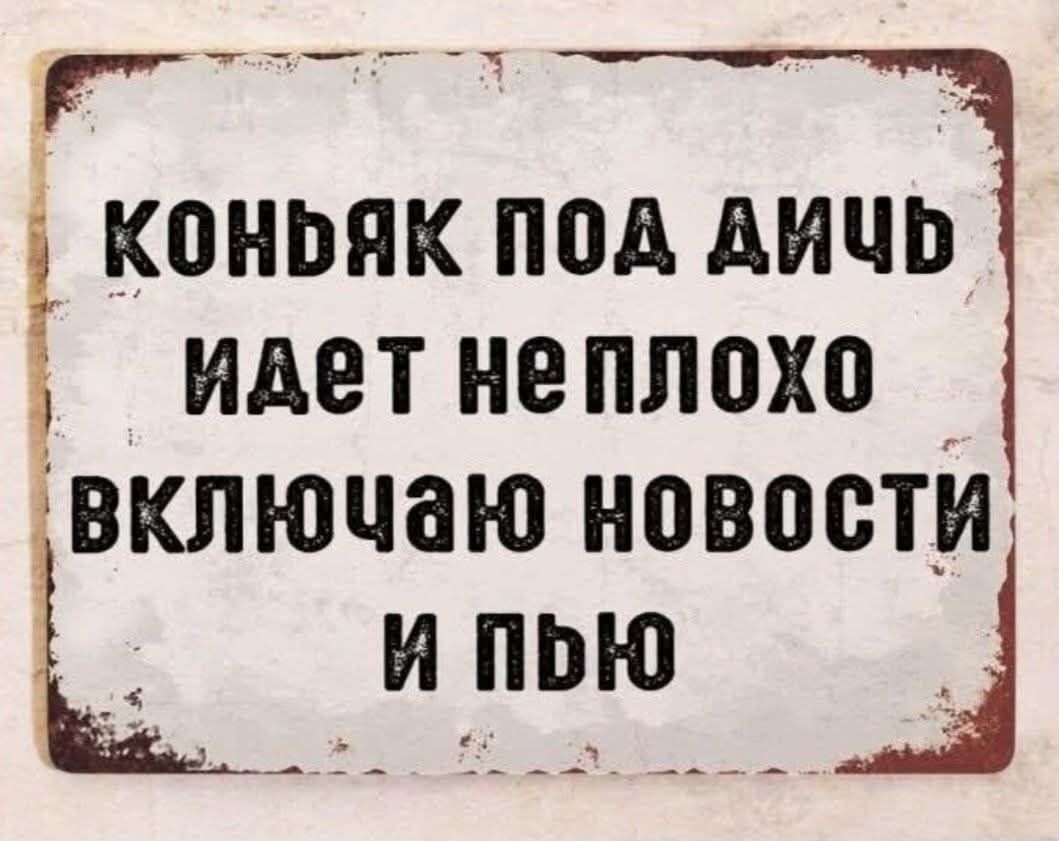 КОНЬЯК ПОД ДИЧЬ ИДЕТ НЕПЛОХО ВКЛЮЧАЮ НОВОСТИ И ПЬЮ