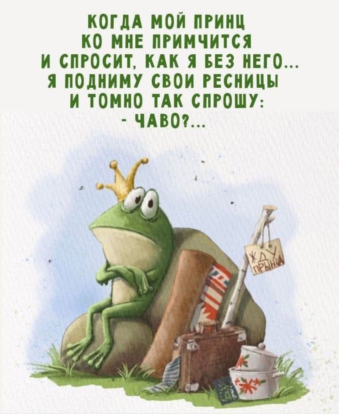 КОГДА МОЙ ПРИНЦ КО МНЕ ПРИМЧИТСЯ И СПРОСИТ, КАК Я БЕЗ НЕГО... Я ПОДНИМУ СВОИ РЕСНИЦЫ И ТОМНО ТАК СПРОШУ: - ЧАВО?...