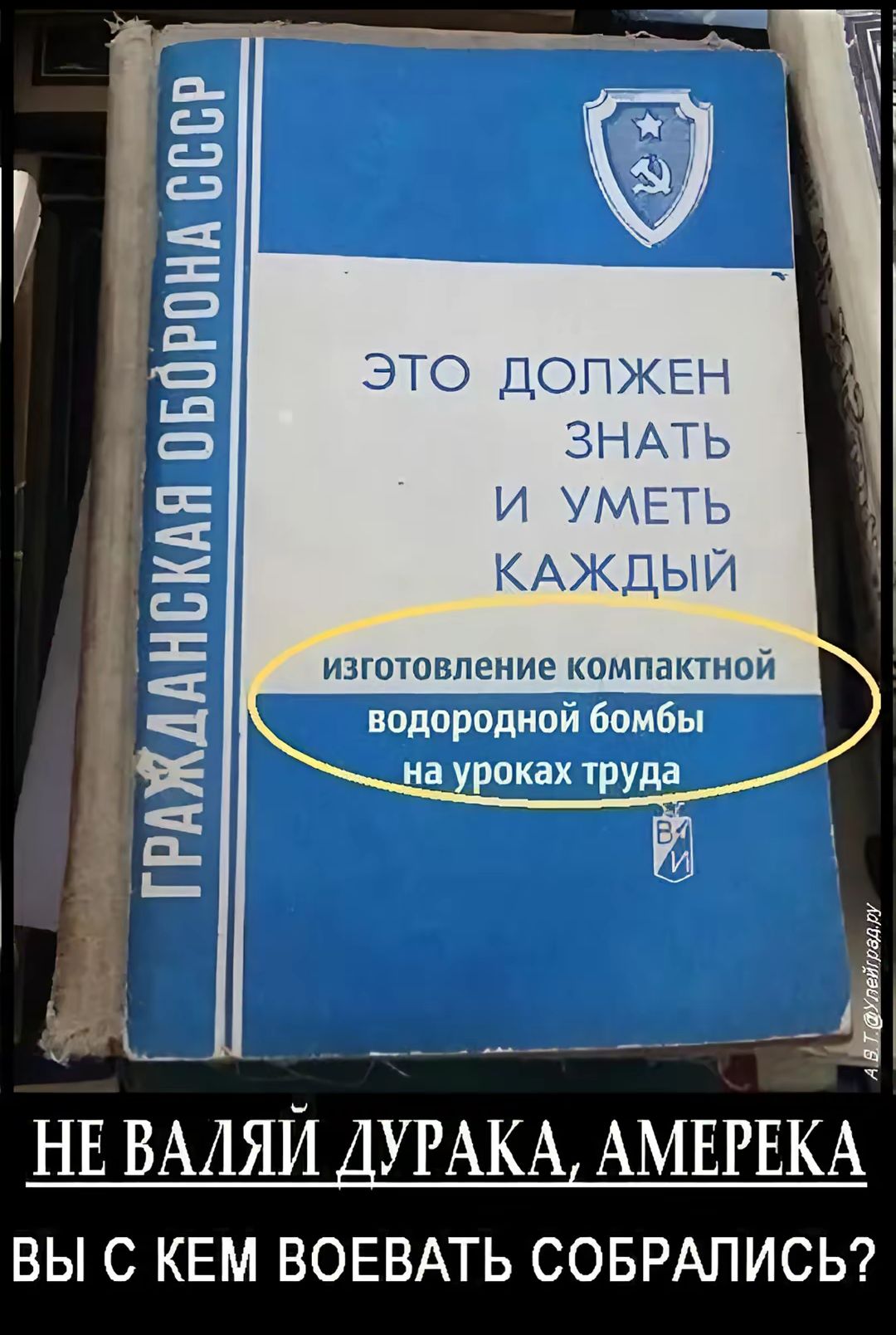 Это должен знать и уметь каждый
изготовление компактной водородной бомбы на уроках труда
НЕ ВАЛЯЙ ДУРАКА, АМЕРЕКА
ВЫ С КЕМ ВОЕВАТЬ СОБРАЛИСЬ?