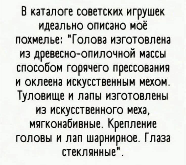 В каталоге советских игрушек идеально описано моё похмелье: 
