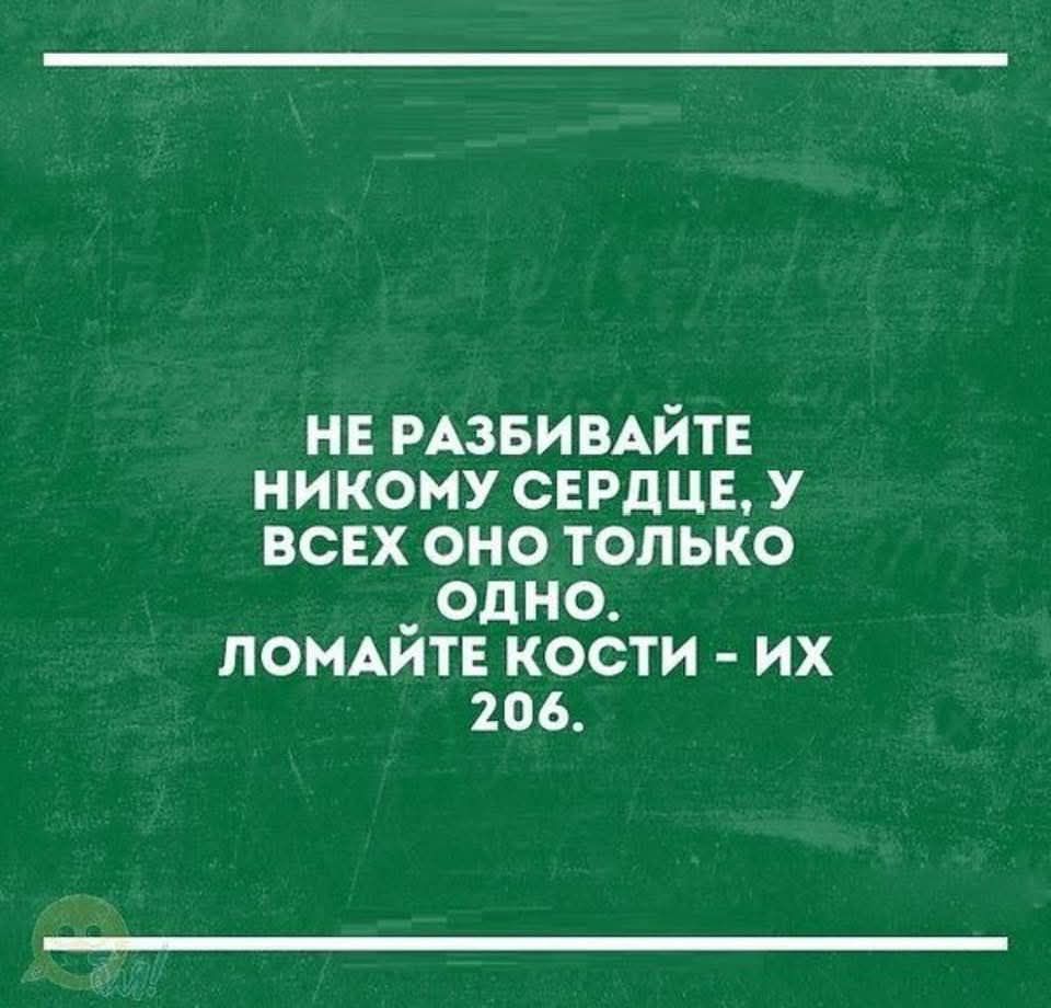 НЕ РАЗБИВАЙТЕ НИКОМУ СЕРДЦЕ, У ВСЕХ ОНО ТОЛЬКО ОДНО. ЛОМАЙТЕ КОСТИ - ИХ 206.