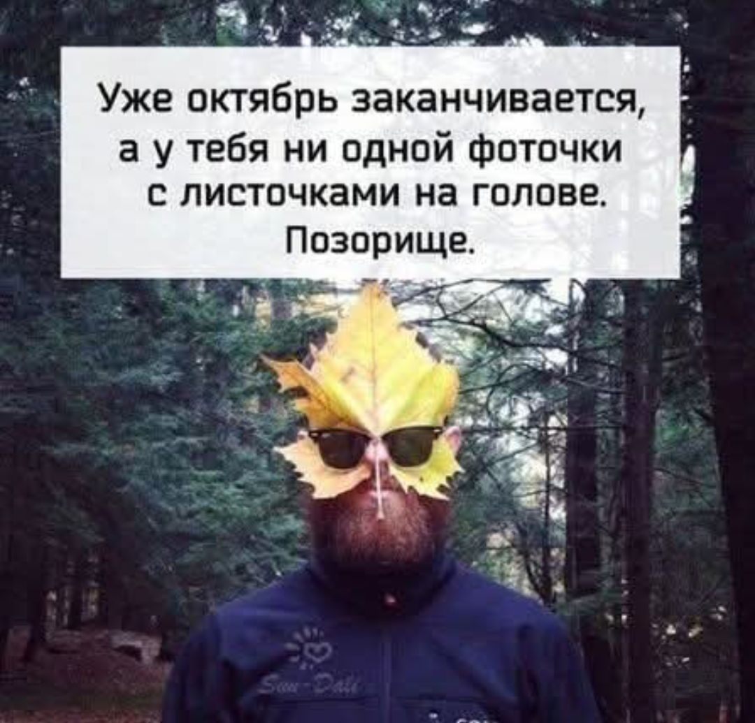 Уже октябрь заканчивается, а у тебя ни одной фоточки с листочками на голове. Позорише.