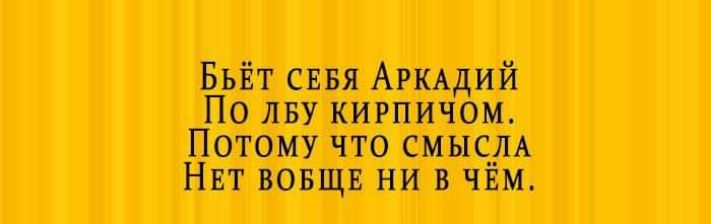 Бьёт себя Аркадий
По лбу кирпичом.
Потому что смысла
Нет вообще ни в чём.