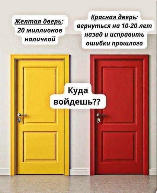 Желтая дверь: 20 миллионов наличкой. Красная дверь: вернуться на 10-20 лет назад и исправить ошибки прошлого. Куда войдешь??