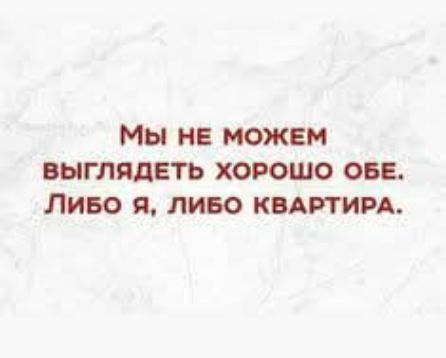 Мы не можем выглядеть хорошо обе. Либо я, либо квартира.