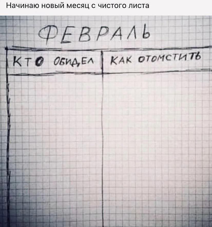 Начинаю новый месяц с чистого листа
ФЕВРАЛЬ
КТО обидел | Как отмстить