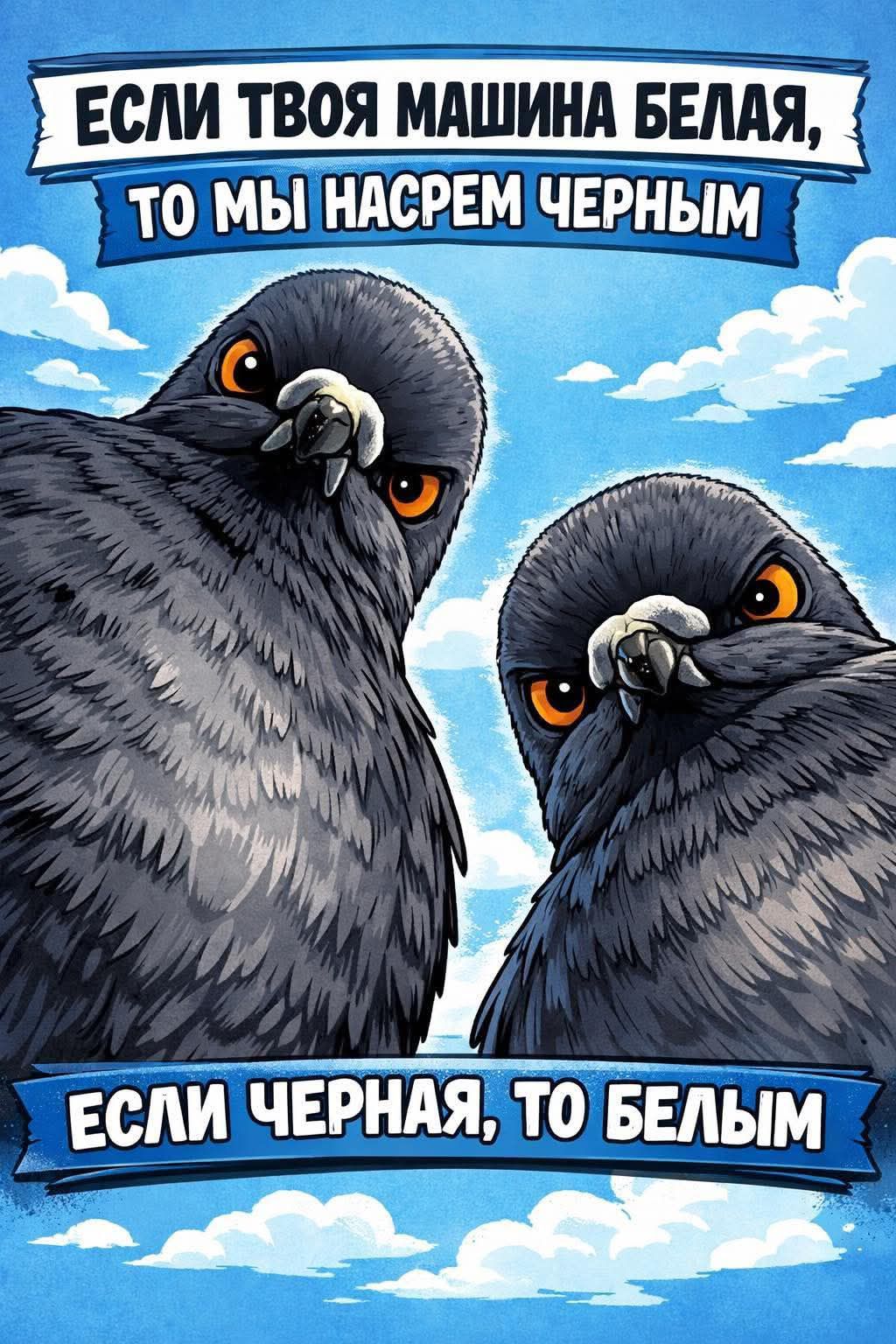 ЕСЛИ ТВОЯ МАШИНА БЕЛАЯ, ТО МЫ НАРЕСЕМ ЧЕРНЫМ
ЕСЛИ ЧЕРНАЯ, ТО БЕЛЫМ