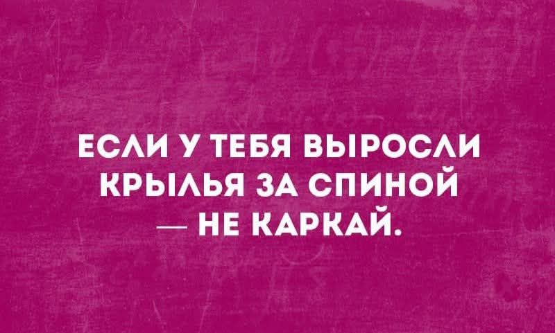 ЕСЛИ У ТЕБЯ ВЫРОСЛИ КРЫЛЬЯ ЗА СПИНОЙ — НЕ КАРКАЙ.
