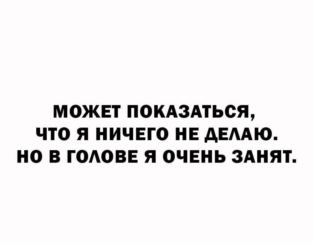 МОЖЕТ ПОКАЗАТЬСЯ, ЧТО Я НИЧЕГО НЕ ДЕЛАЮ. НО В ГОЛОВЕ Я ОЧЕНЬ ЗАНЯТ.