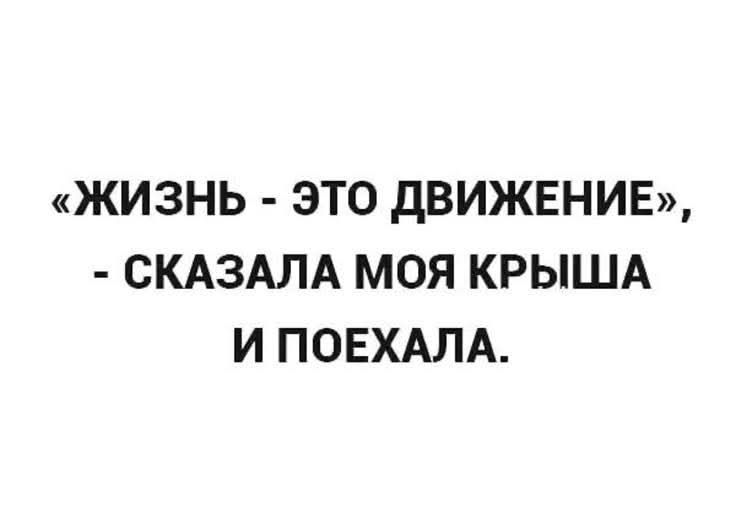 «ЖИЗНЬ - ЭТО ДВИЖЕНИЕ», - СКАЗАЛА МОЯ КРЫША И ПОЕХАЛА.