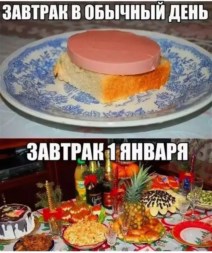 ЗАВТРАК В ВБЫЧНЫЙ дЕНЬ ЗАВТРАК 1 ЯНВАРЯ 7 А У