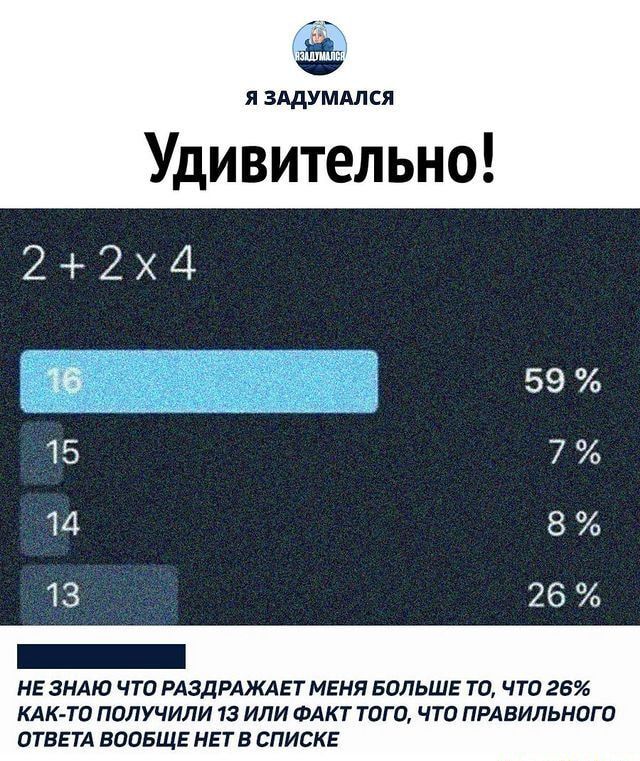 я злдумдпся Удивительно _ю д 59 15 7 14 8 13 26 нвзнлю чта РАЗДРЛЖАЕТМЕНЯ БОЛЬШЕ то чт 25 КАК Ти пилучили 13 или ФАКТ того что пвлвильнит ОТВЕТА ВООБЩЕ нЕтв спискв