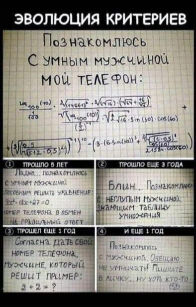 ЭВОЛЮЦИЯ КРИТЕРИЕВ Познакомлюсь С умным мзжчиноц меч тыр тц Шшшш лдъ г юнь ттгна за Мгн Г