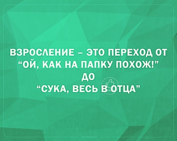 ВЗРОСАЕНИЕ ЭТО ПЕРЕХОД ОТ ОЙ КАК НА ПАПКУ ПОХОЖ до СУКА ВЕСЬ ВОТЦА