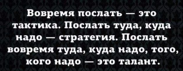 Вовремя поспать это тактика Послать туда куда надо стратегия Послать вовремя туда куда надо того кого надо это талант