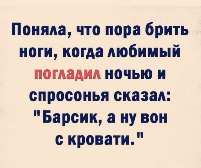 Поняла что пора брить ноги когда любимый погладил ночью и спросонья сказал Барсик а ну вон с кровати
