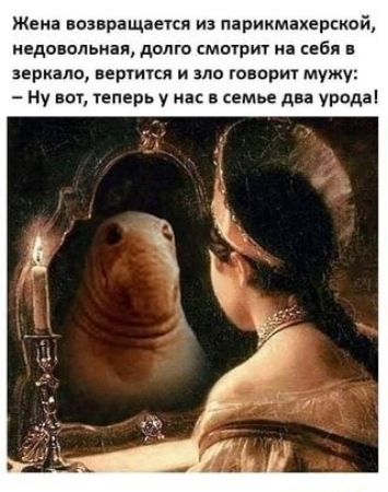 Жена возвращается из парикмахерской недовольная долго смотрит на себя в зеркало и и о твори мужу Ну т у в семье два урвда