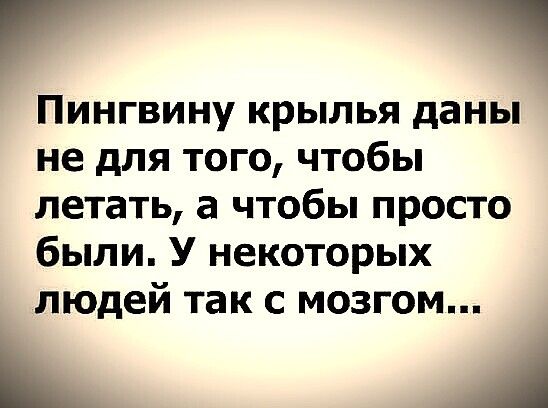 Пингвину крылья даны не для того чтобы летать а чтобы просто были У некоторых людей так с мозгом _А
